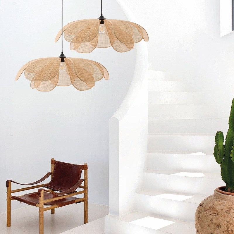 Rattan Petal Ceiling Light (Rustic Natural Lamp Shade)