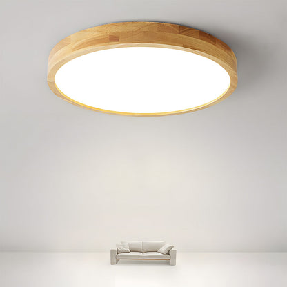 Japanese Ultra-Thin Wooden LED Flush Ceiling Light - Round Shape