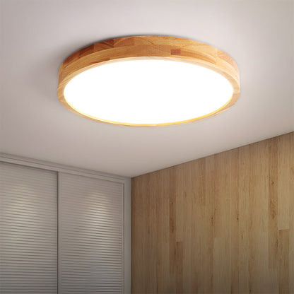 Japanese Ultra-Thin Wooden LED Flush Ceiling Light - Round Shape