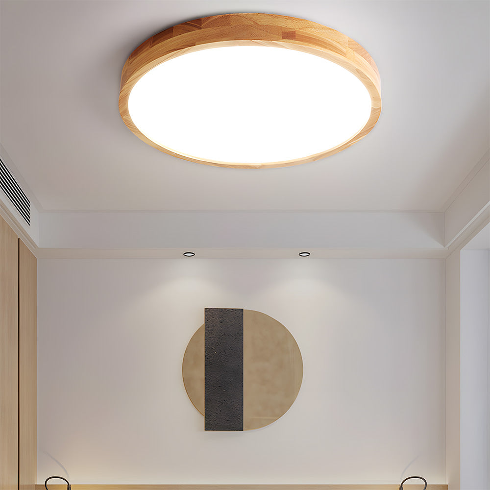 Japanese Ultra-Thin Wooden LED Flush Ceiling Light - Round Shape
