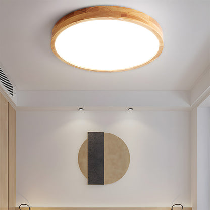 Japanese Ultra-Thin Wooden LED Flush Ceiling Light - Round Shape