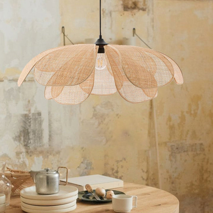 Rattan Petal Ceiling Light (Rustic Natural Lamp Shade)