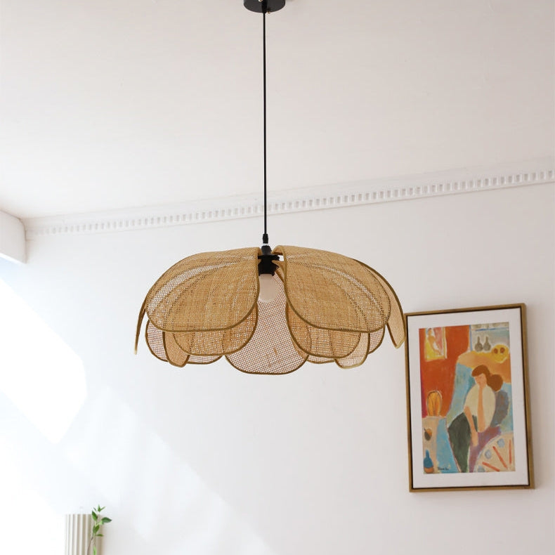 Rattan Petal Ceiling Light (Rustic Natural Lamp Shade)