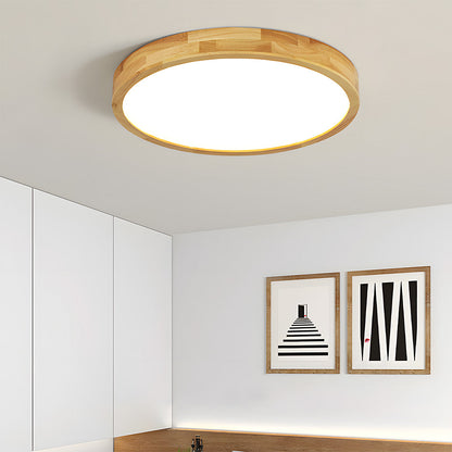 Japanese Ultra-Thin Wooden LED Flush Ceiling Light - Round Shape