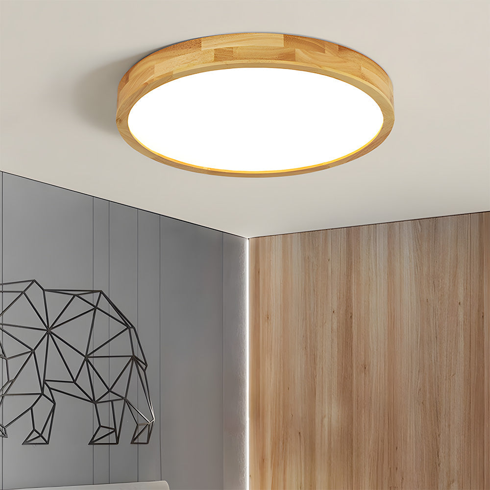 Japanese Ultra-Thin Wooden LED Flush Ceiling Light - Round Shape