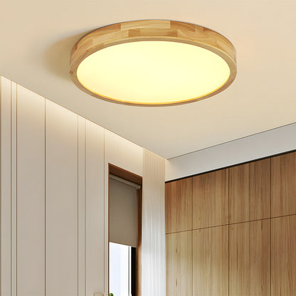 Japanese Ultra-Thin Wooden LED Flush Ceiling Light - Round Shape
