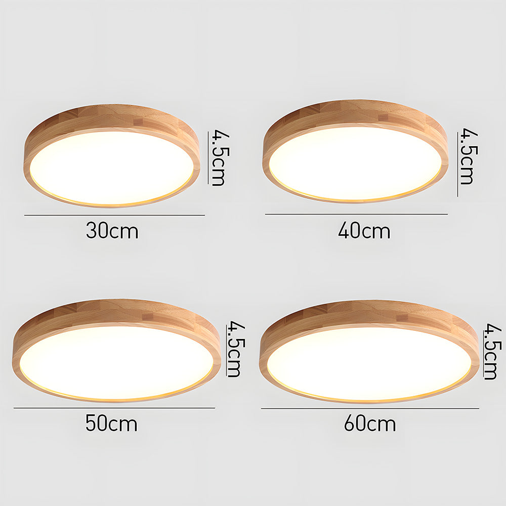Japanese Ultra-Thin Wooden LED Flush Ceiling Light - Round Shape