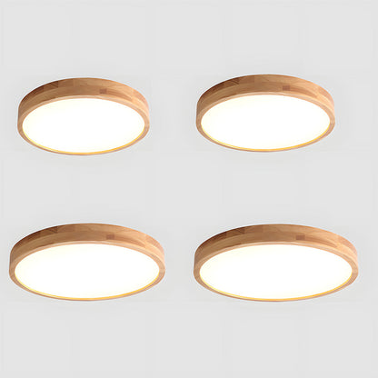 Japanese Ultra-Thin Wooden LED Flush Ceiling Light - Round Shape