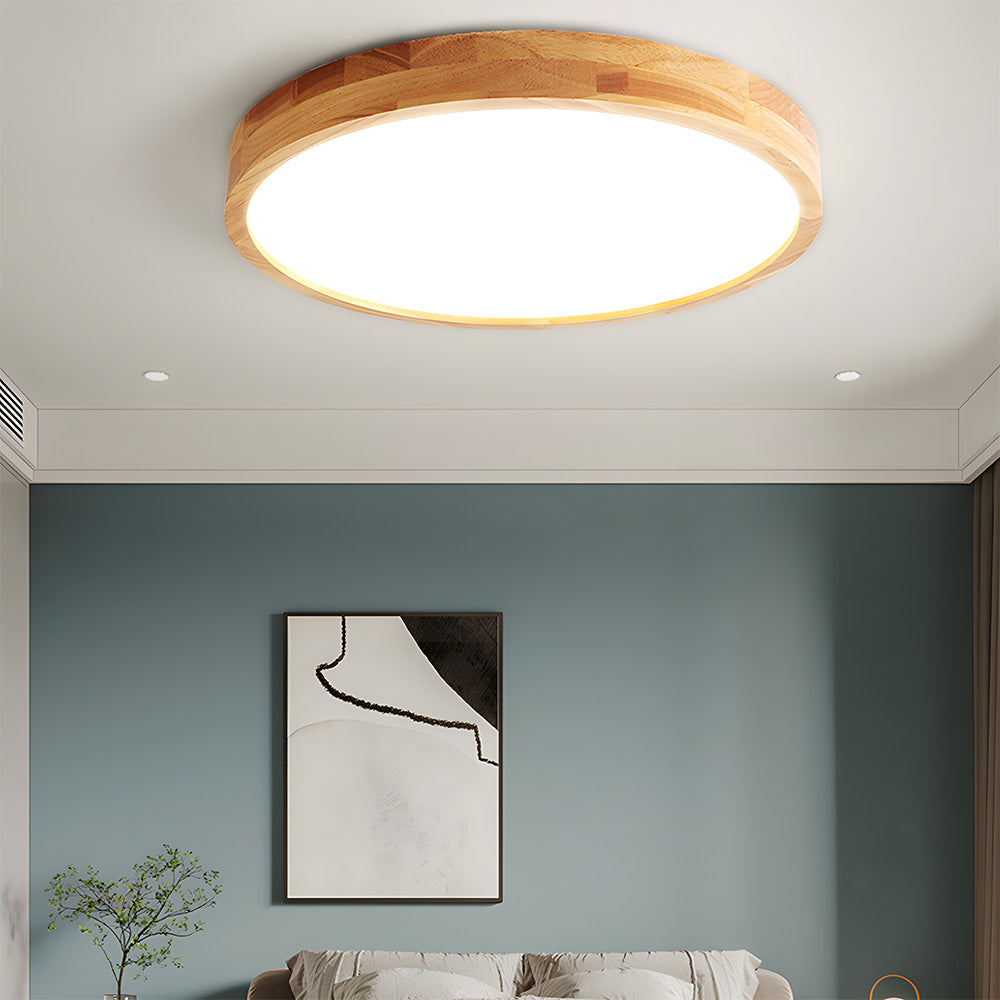 Japanese Ultra-Thin Wooden LED Flush Ceiling Light - Round Shape