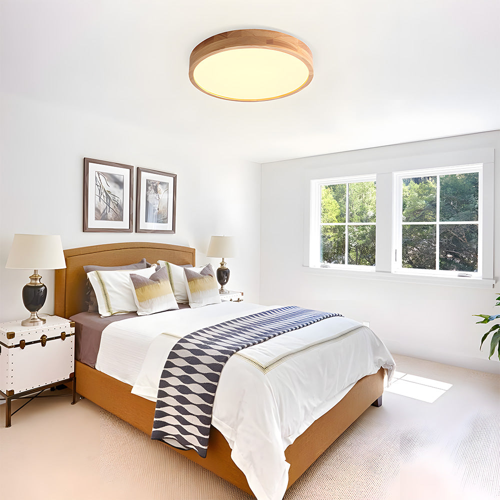 Japanese Ultra-Thin Wooden LED Flush Ceiling Light - Round Shape