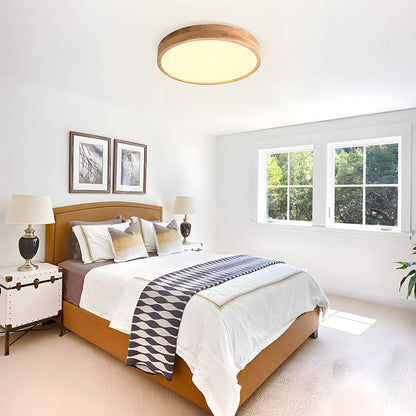 Japanese Ultra-Thin Wooden LED Flush Ceiling Light - Round Shape
