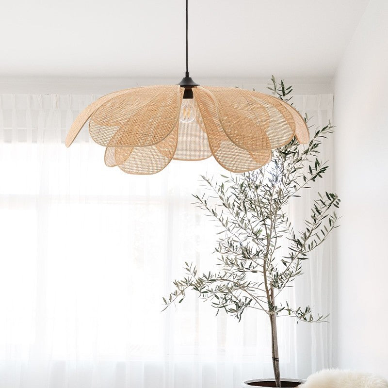 Rattan Petal Ceiling Light (Rustic Natural Lamp Shade)