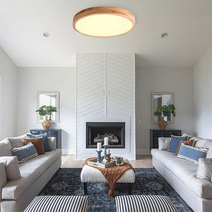 Japanese Ultra-Thin Wooden LED Flush Ceiling Light - Round Shape