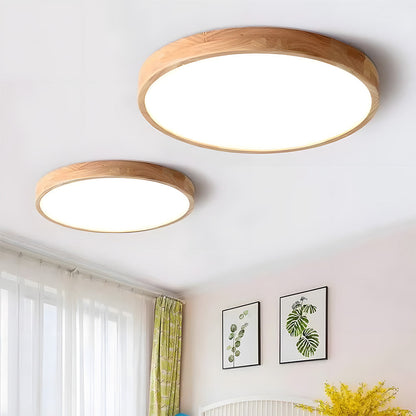 Japanese Ultra-Thin Wooden LED Flush Ceiling Light - Round Shape