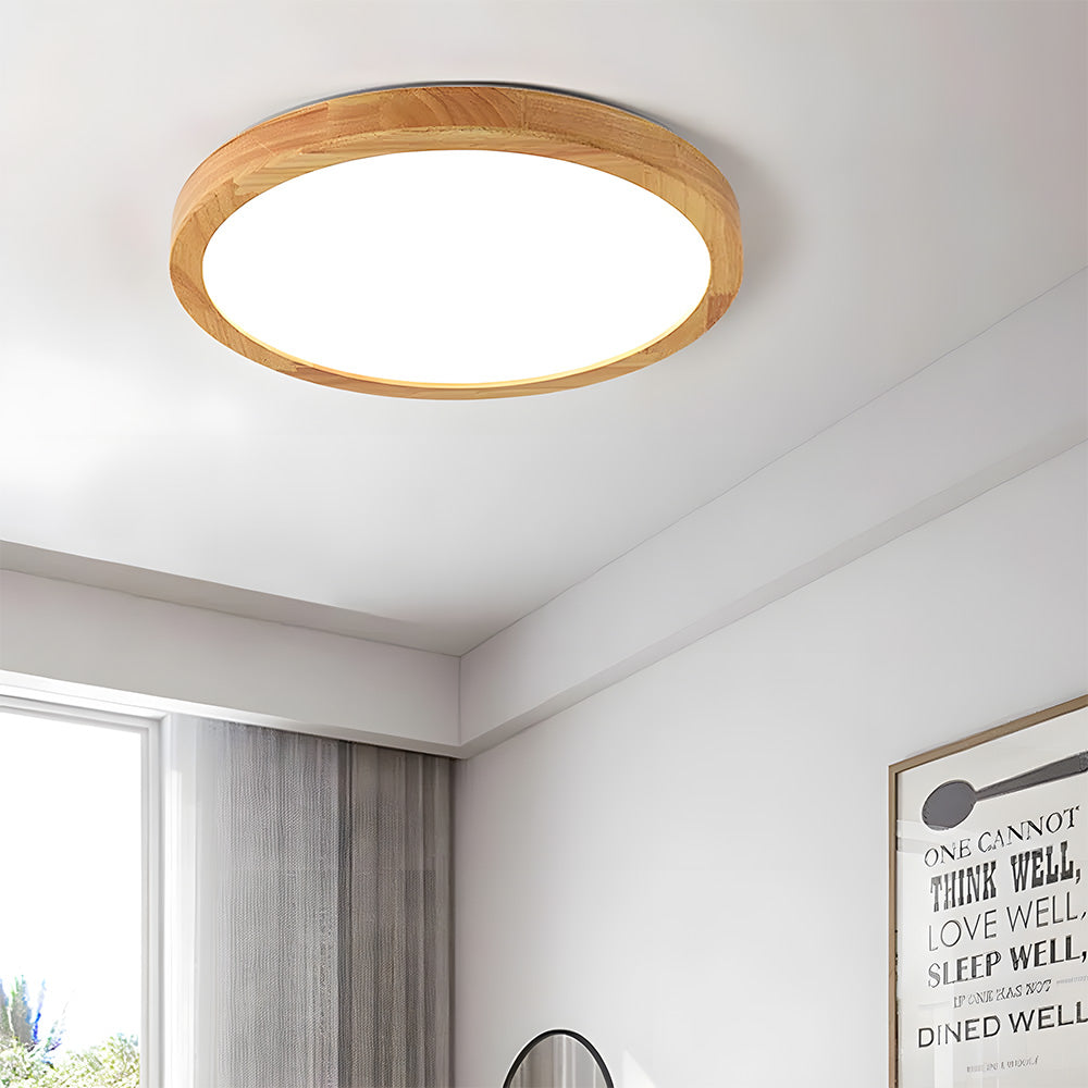 Japanese Ultra-Thin Wooden LED Flush Ceiling Light - Round Shape