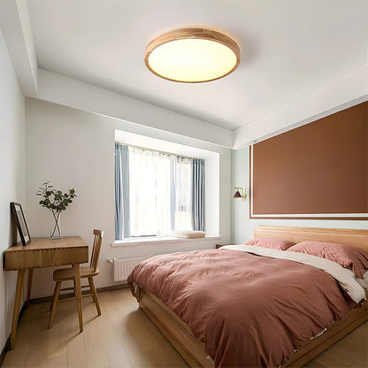Japanese Ultra-Thin Wooden LED Flush Ceiling Light - Round Shape