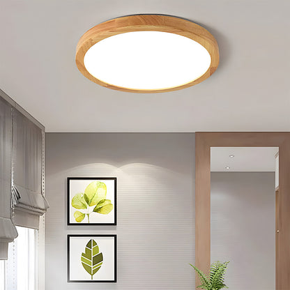 Japanese Ultra-Thin Wooden LED Flush Ceiling Light - Round Shape