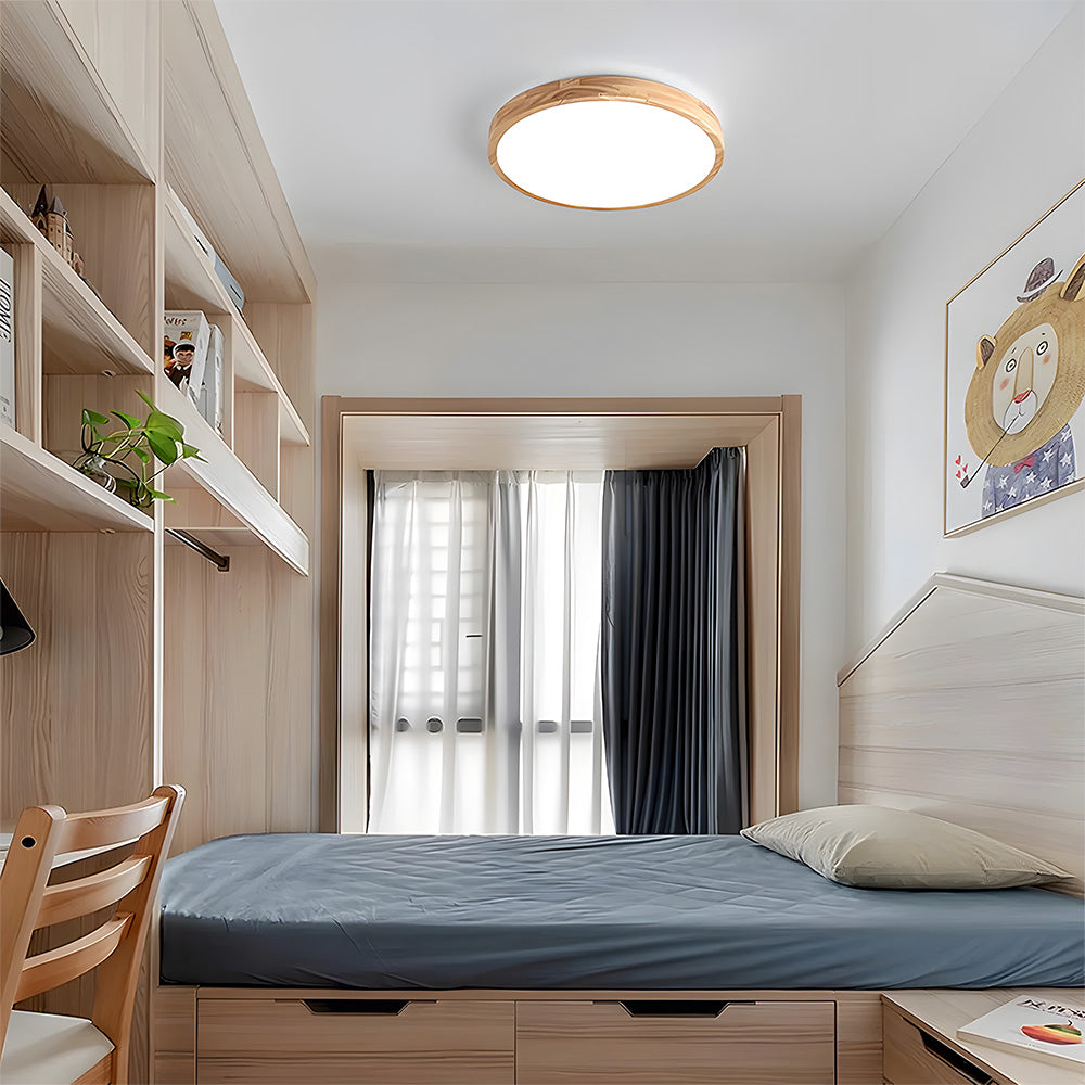 Japanese Ultra-Thin Wooden LED Flush Ceiling Light - Round Shape