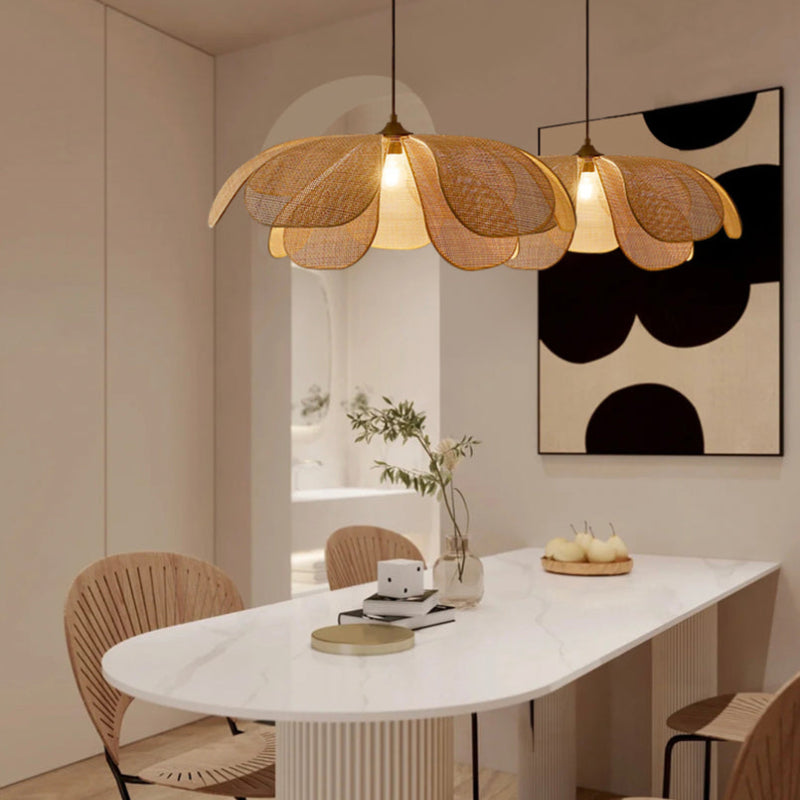 Rattan Petal Ceiling Light (Rustic Natural Lamp Shade)