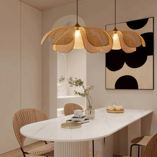 Rattan Petal Ceiling Light (Rustic Natural Lamp Shade)